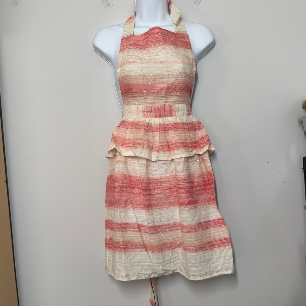Anthropologie NEW pink and cream Ombre metallic ruffled apron